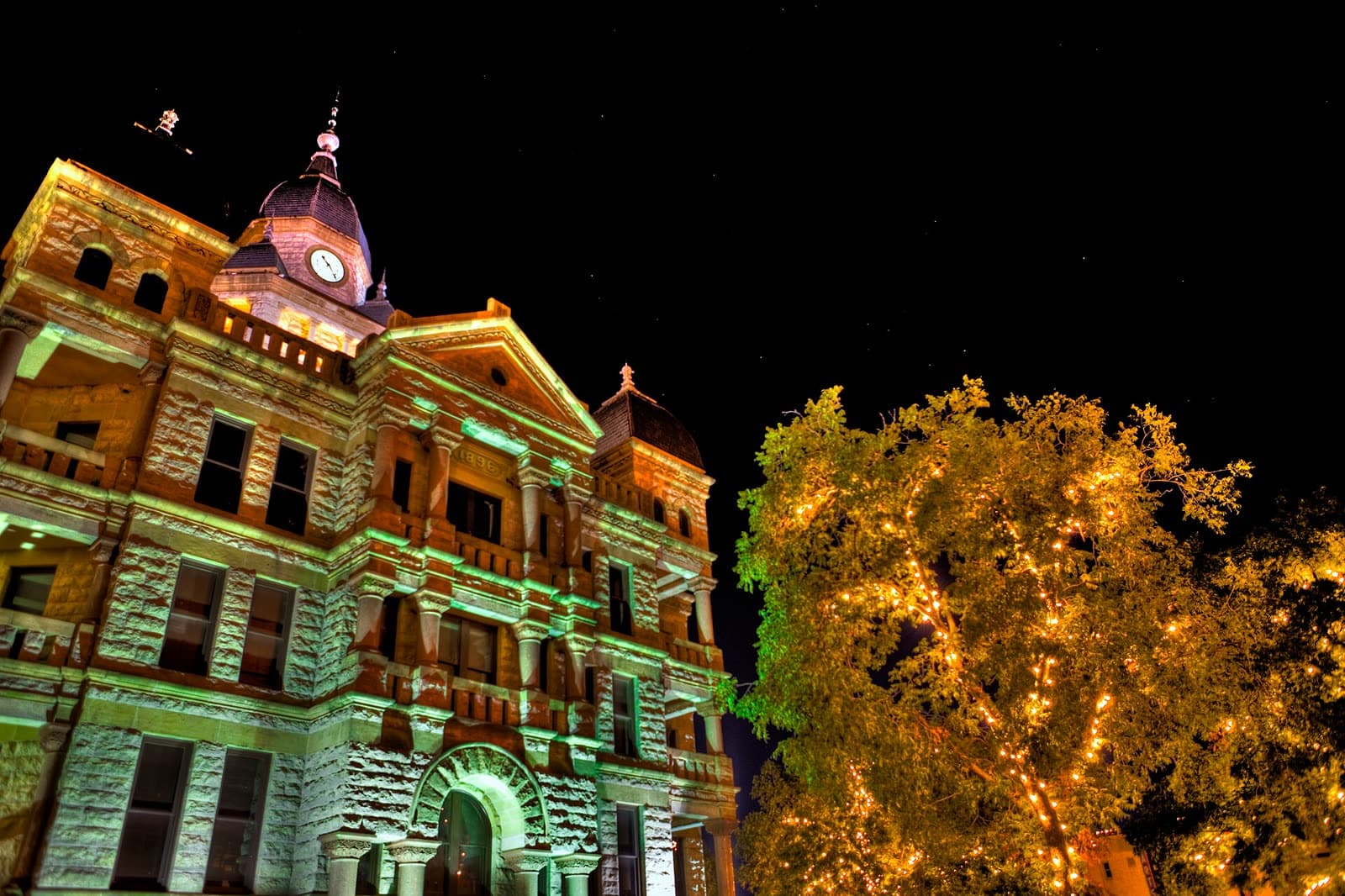Denton County Courthouse on the Square at night
