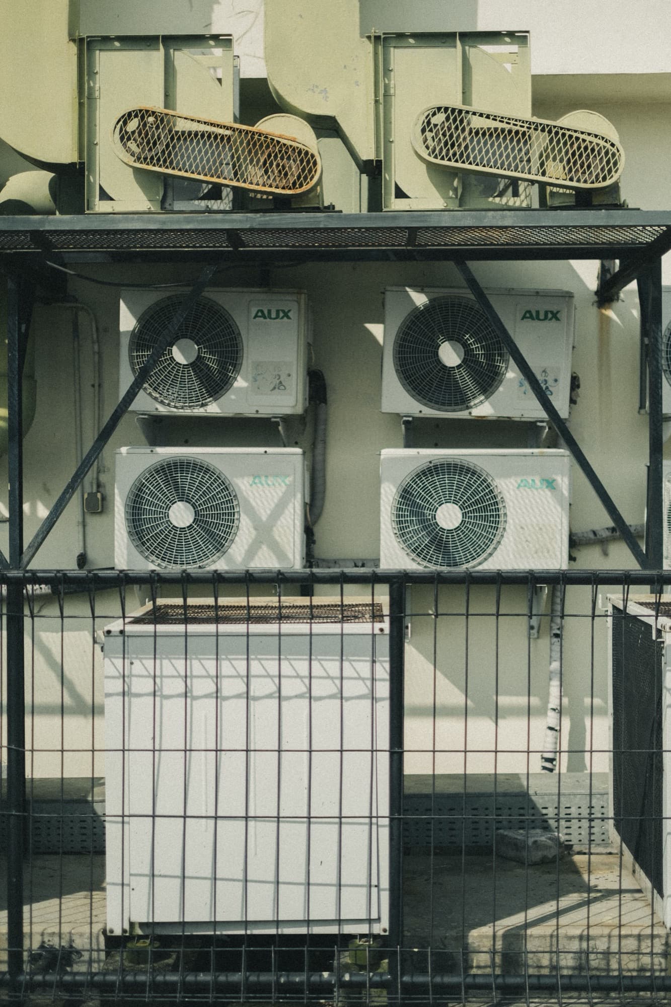 Row of outdoor air conditioning units